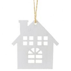 HOME DECO Drevený výrez - domček biely, 10 ks, 7 cm